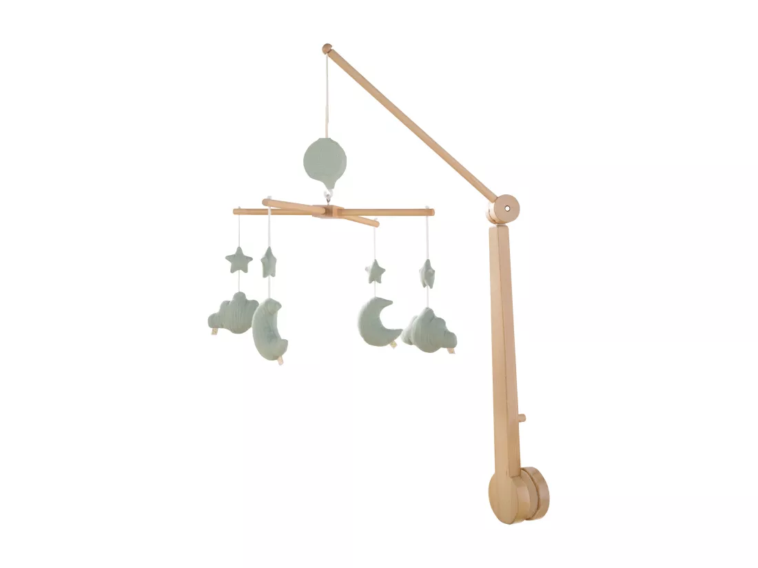 Mobile musical bébé en bois avec 4 jouets