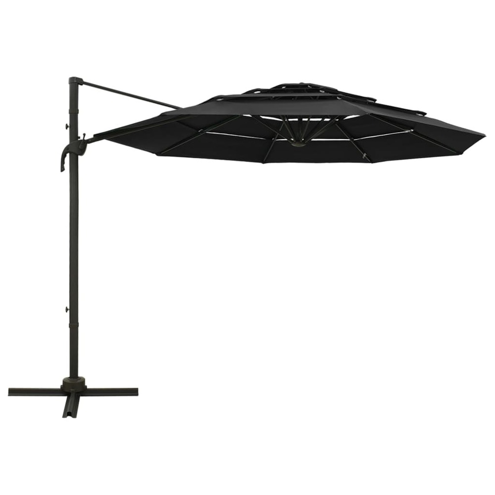 Parasol à 4 niveaux avec mât en aluminium 3 x 3 m noir