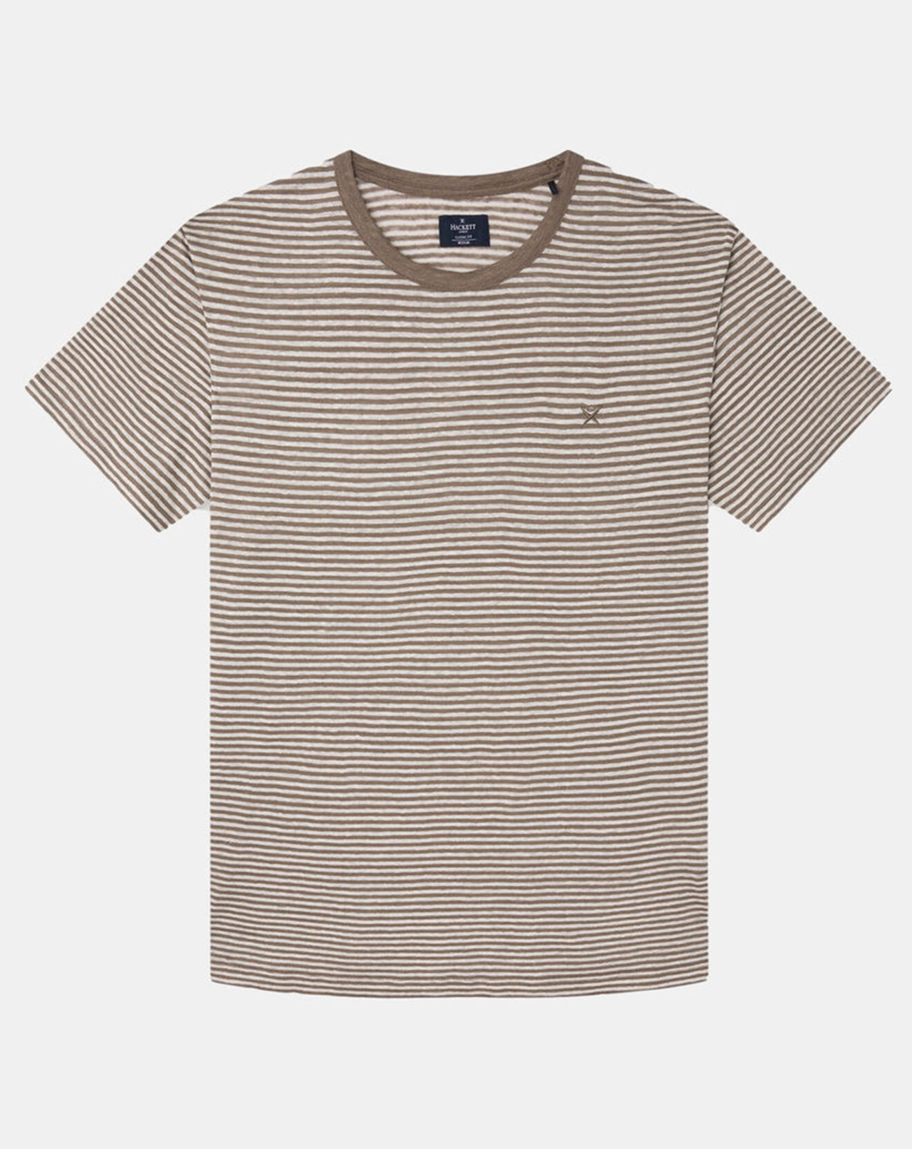 Hackett London T-Shirt 100% Lin Regular Fit Bat à rayures beige foncé