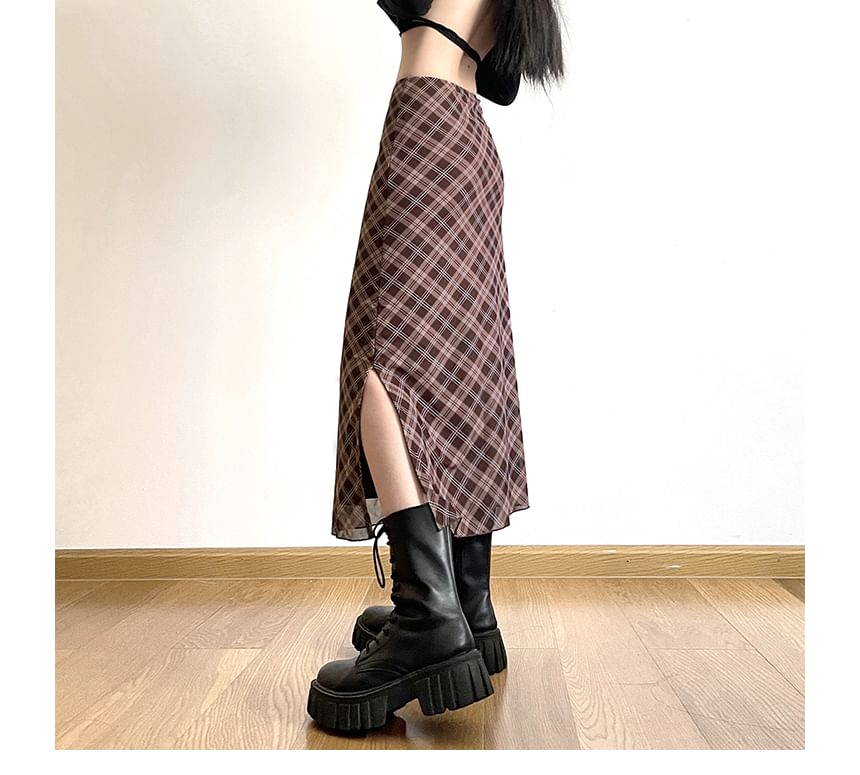 SisLinda - Midi A-lijn rok met geruite midi-rok met middelhoge taille