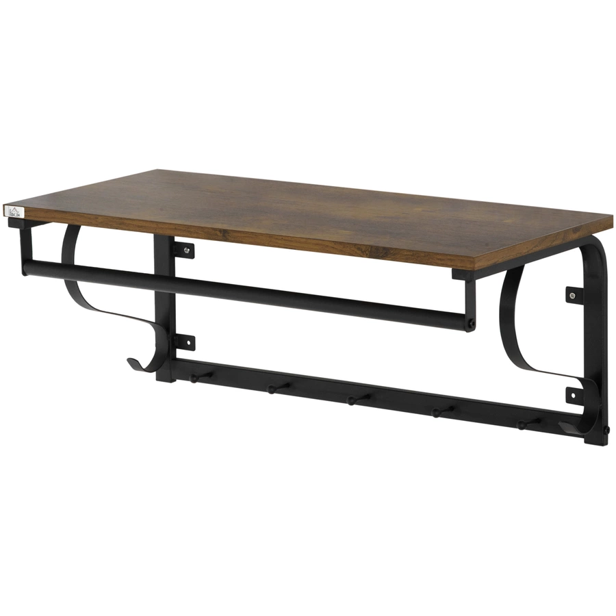 HOMCOM Wandregal mit 5 Haken braun