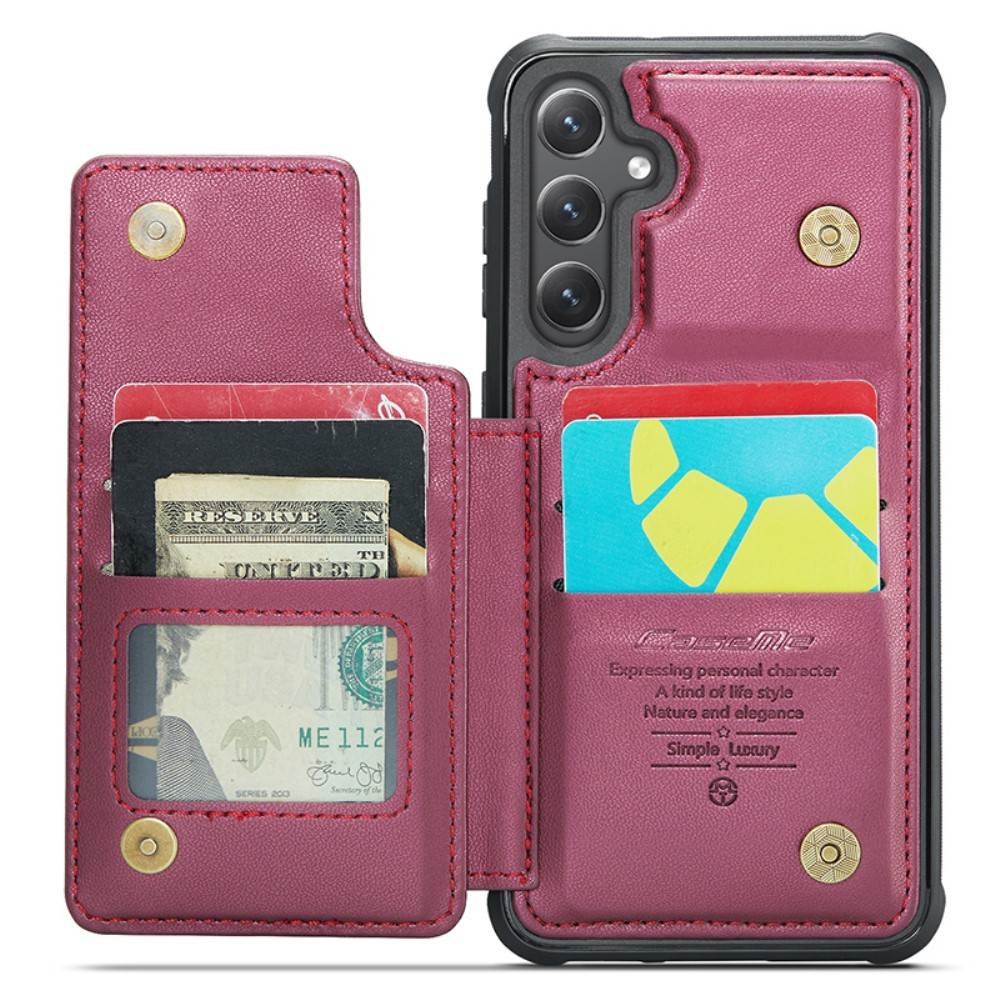 Samsung Galaxy S23 FE Leder Hülle mit Kartenfächern im Litchi Look   Kickstand (RFID Schutz) - Rot