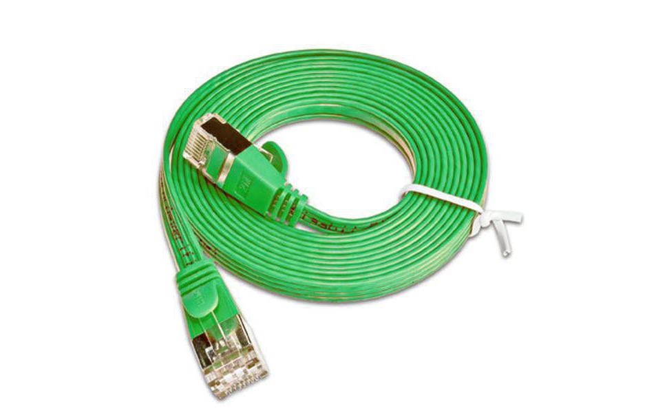 Slimpatchkabel RJ-45 - RJ-45, Cat 6, STP, 25 m, GrünGeschirmtes Twisted-Pair-Kabel (STP) mit Klinkenschutz