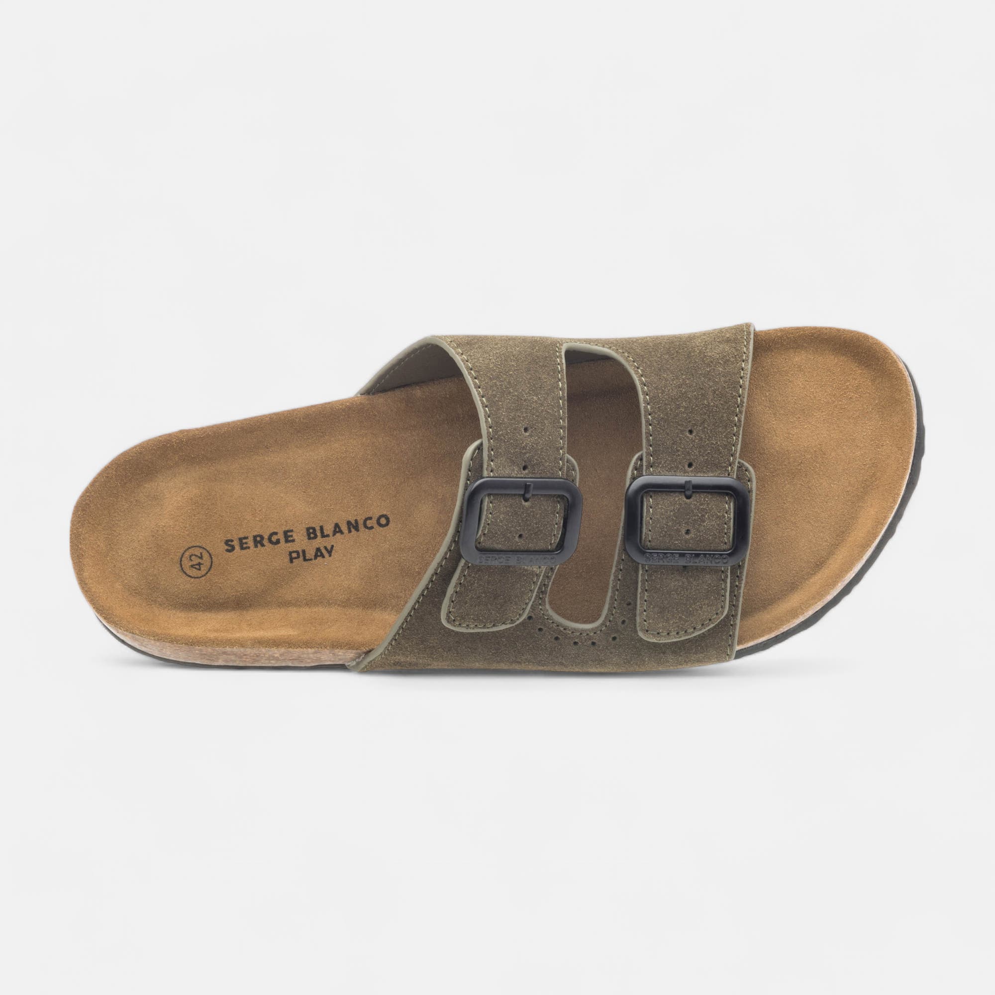 Mules semelle liège Homme en cuir kaki