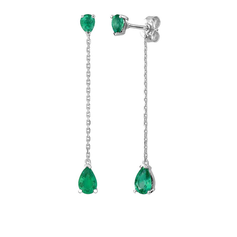 Boucles d'oreilles pendantes Femme - émeraude - Or 18 Carats