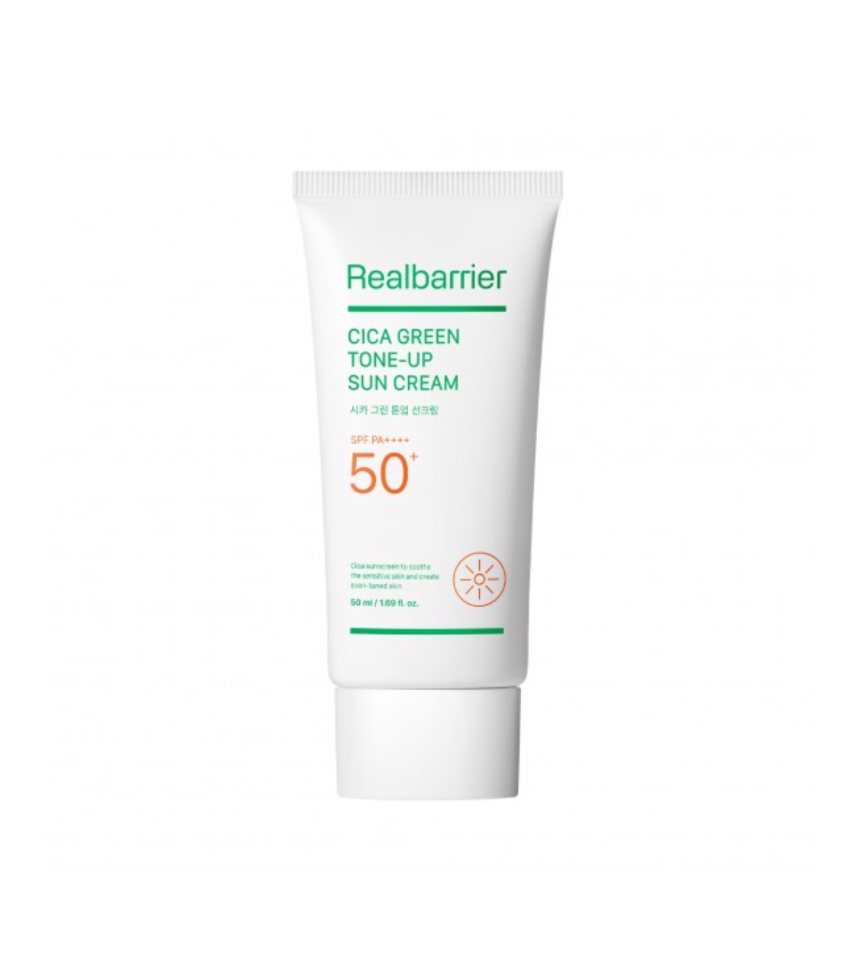Real Barrier - Protetor solar com Centella Asiatica CICA Green Tone-Up SPF 50 PA++++ - Pele sensível e avermelhada