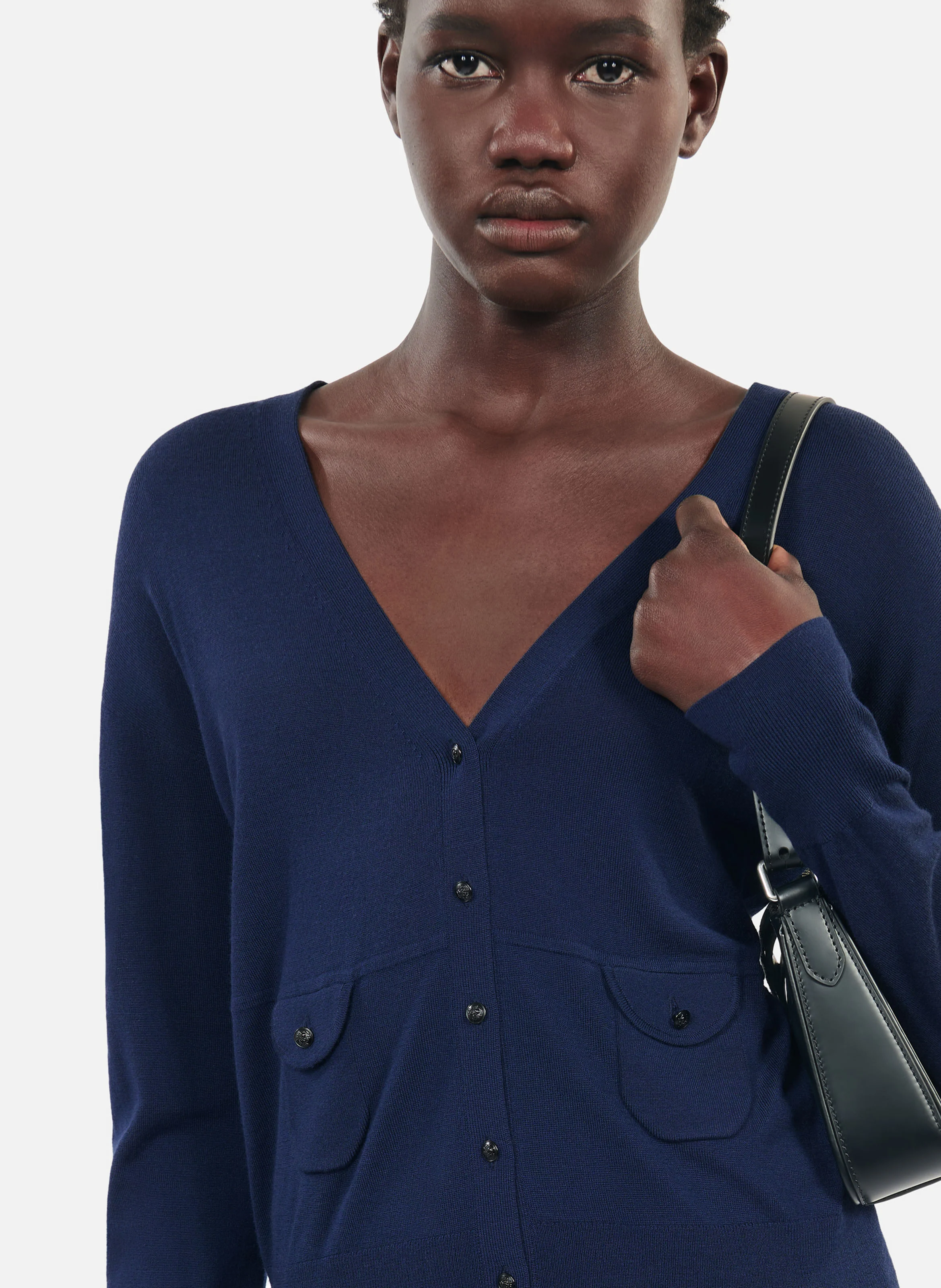 Cardigan droit en laine | Bleu