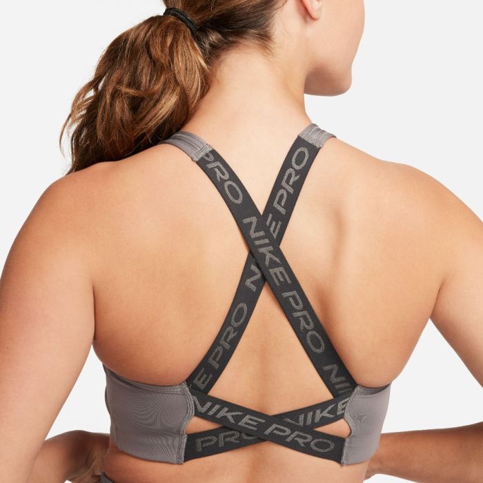 Nike Dame BH Dri Fit Swoosh Medium Support Bra Grå