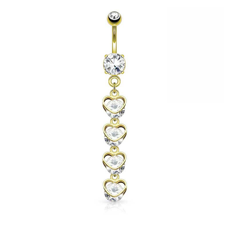 (10mm) 316L Chirurgenstahl Bauchnabelpiercing mit Gewindeverschluss Herzketten Anhänger - Gold