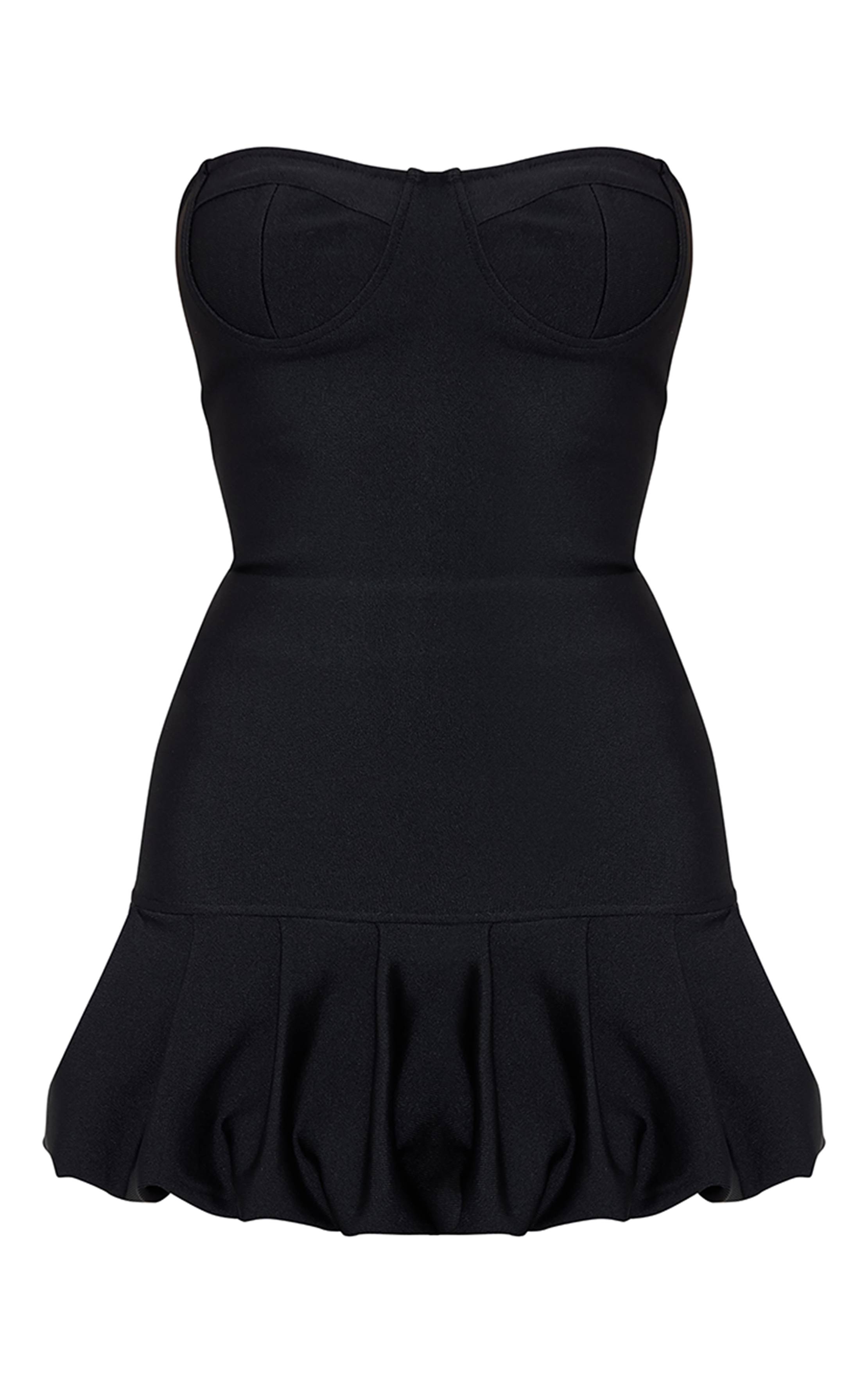 Noir Robe Moulante Premium Mini À Basque Et Décolleté Cœur