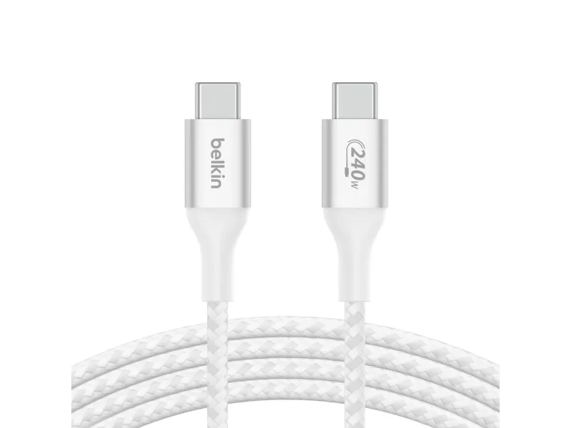 Belkin BoostCharge - USB-kabel - 24 pin USB-C (han) til 24 pin USB-C (han) - USB 2.0 - 2 m - op til 240 W strømforsyningssupport - hvid