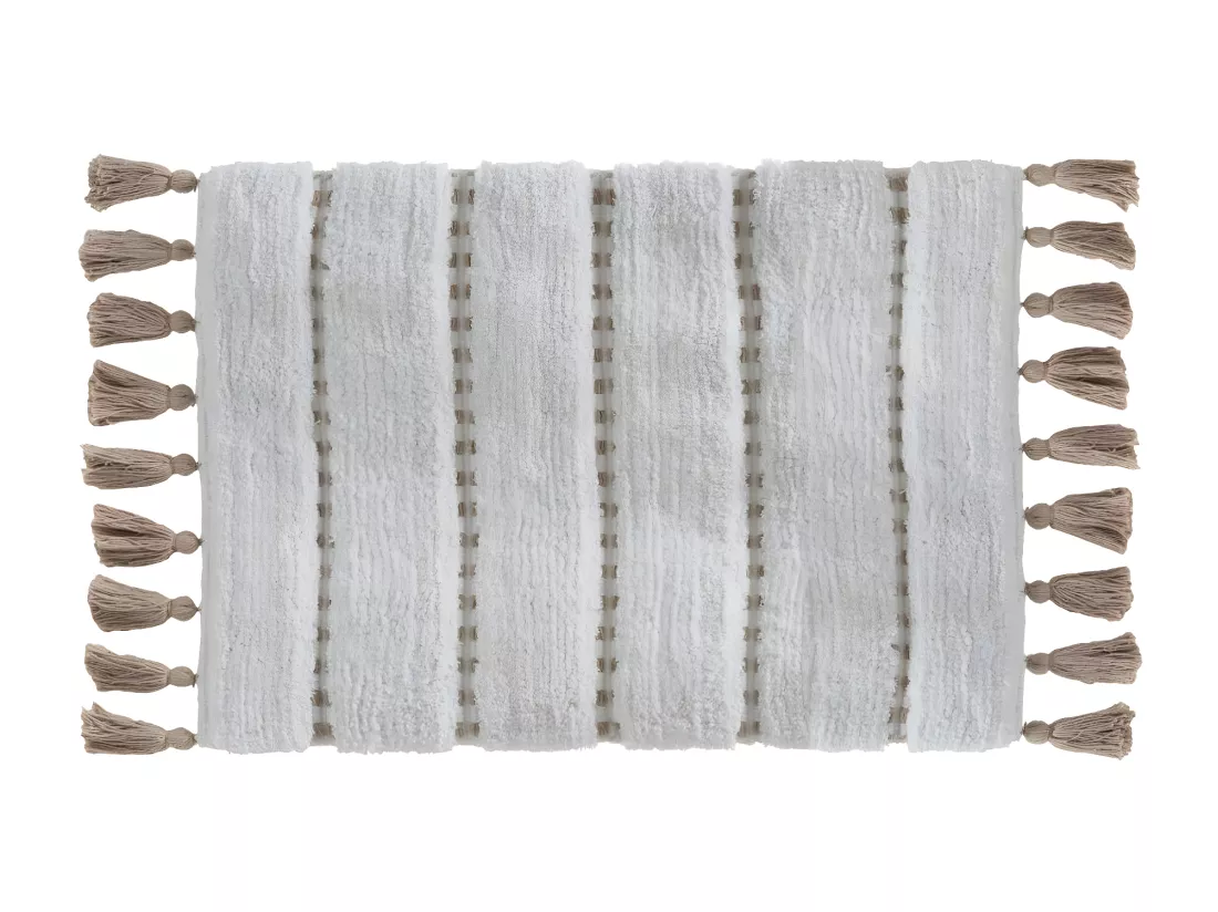 Tapis de Salle de bain Taupe en Coton avec pompons 50 x 75 cm