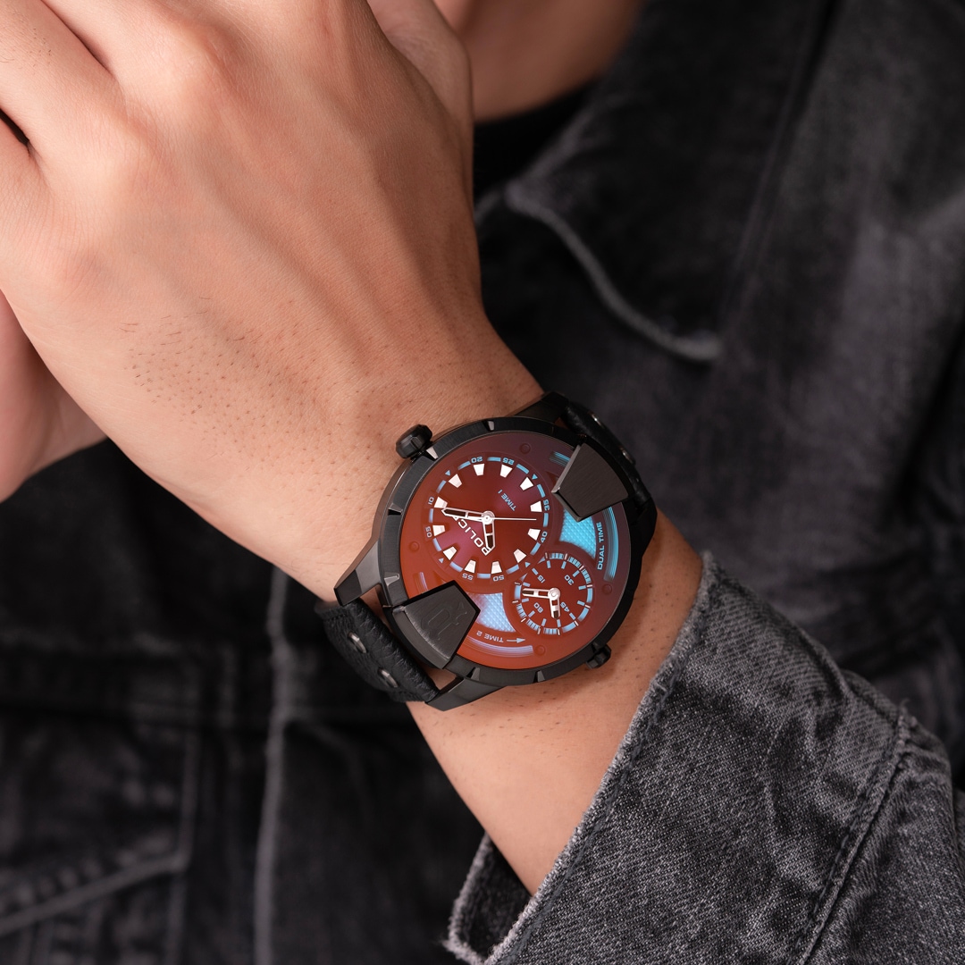 Police Huntley Dual Time Schwarz