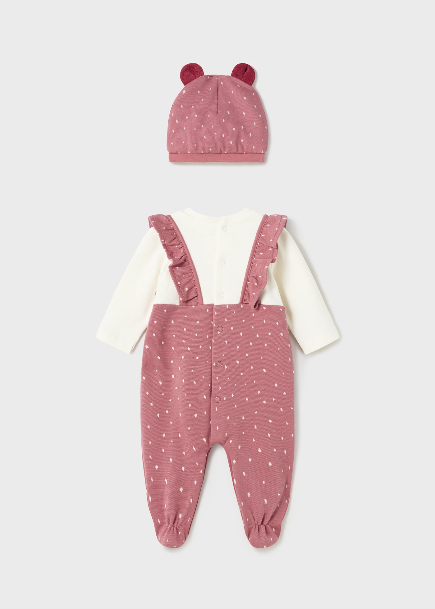 Macacão de algodão Better Cotton para recém-nascidos com gorro.