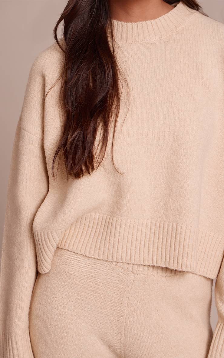 Beige Synthétiquell Court Col Rond En Maille Chinée