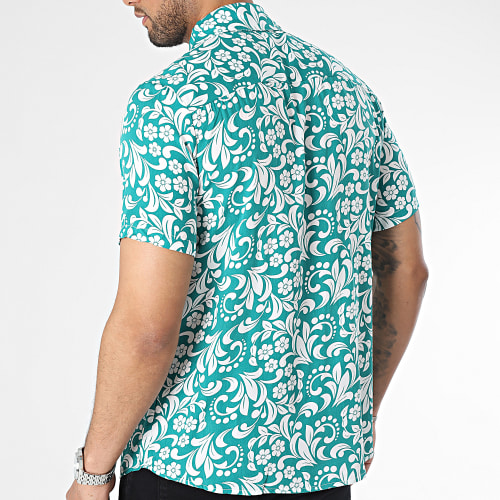 Chemise Manches Courtes Vert Blanc Floral