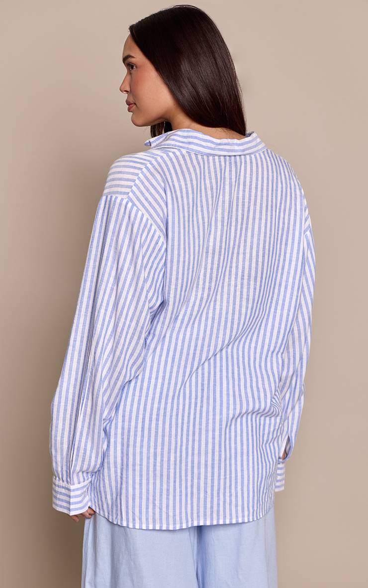 Bleu Chemise Oversize En Lin À Rayures Grande Taille