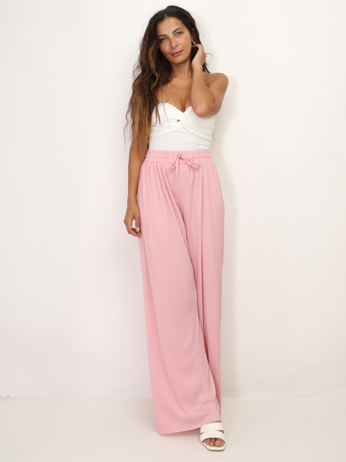Pantalon large plissé- Rose