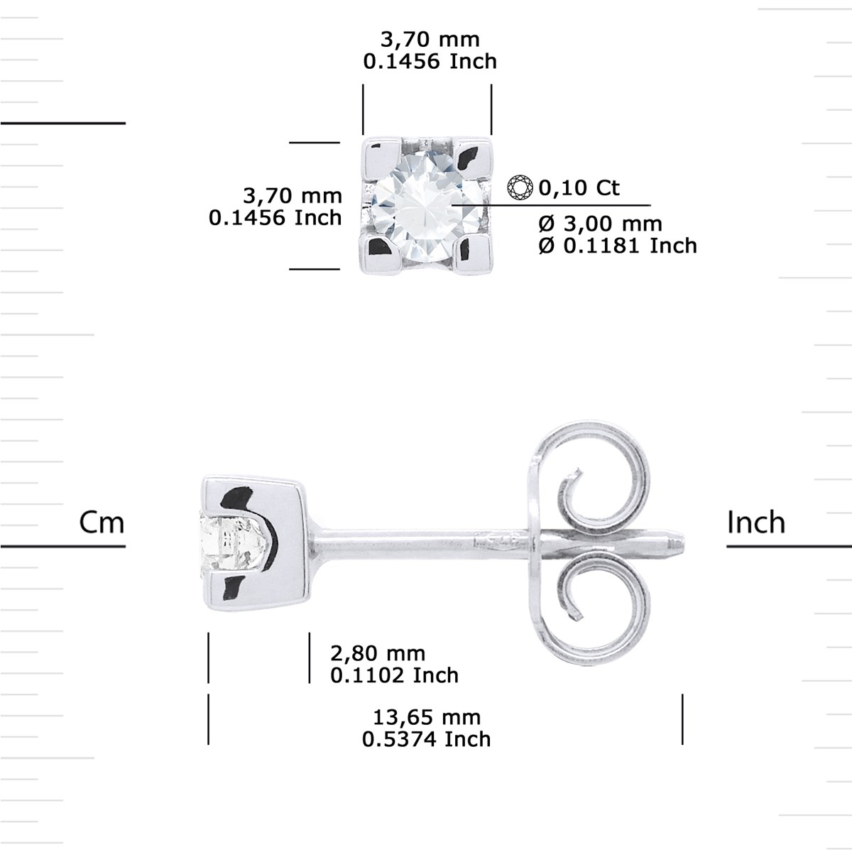 Boucles d'Oreilles Solitaires Diamants 0,20 Cts Or Blanc 18 Carats