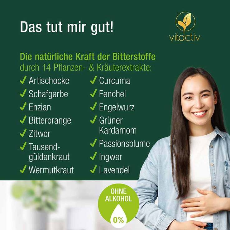 Vitactiv Bitterkräuter Tropfen ohne Alkohol, 50 ml