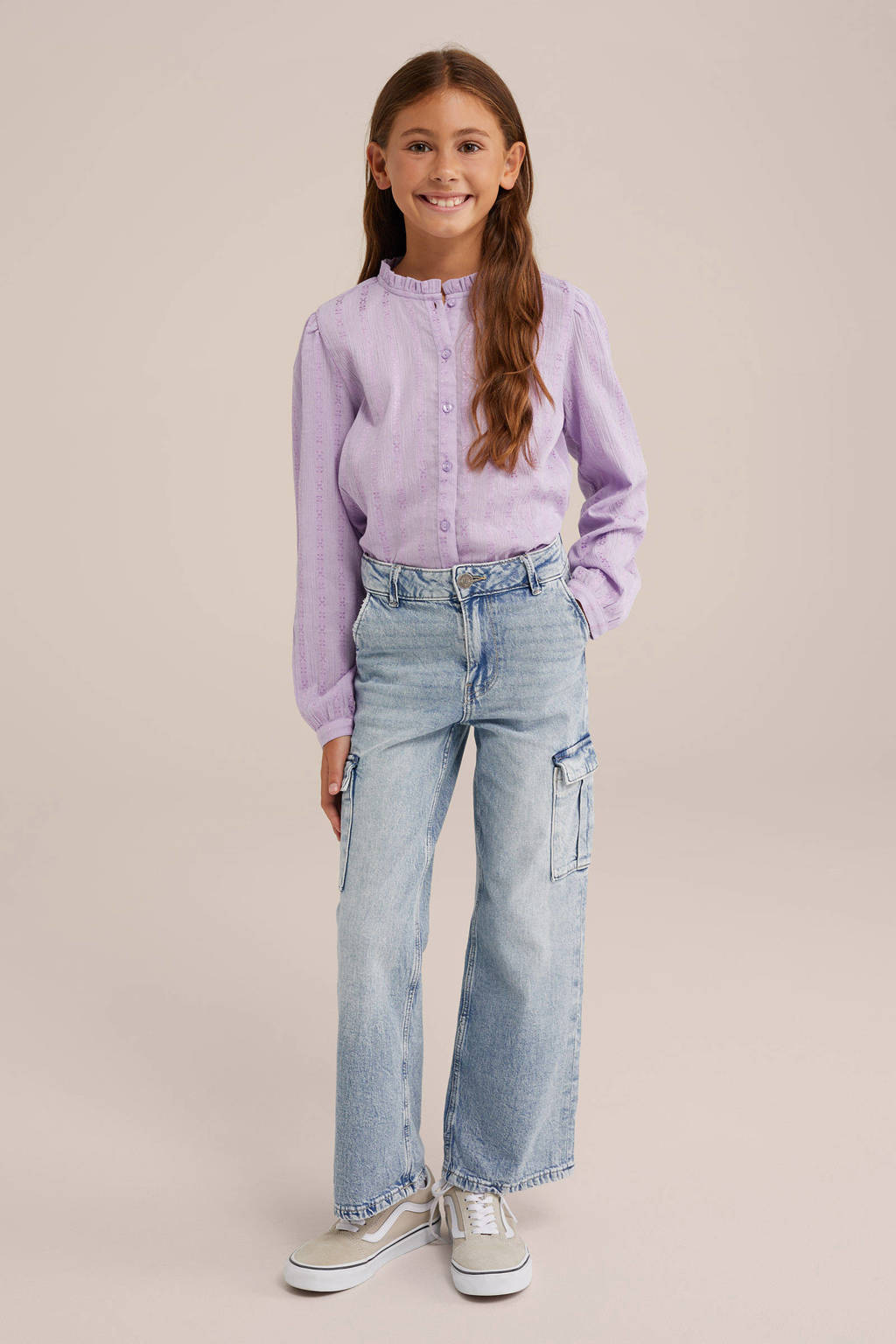 WE Fashion high waist loose fit jeans lichtblauw