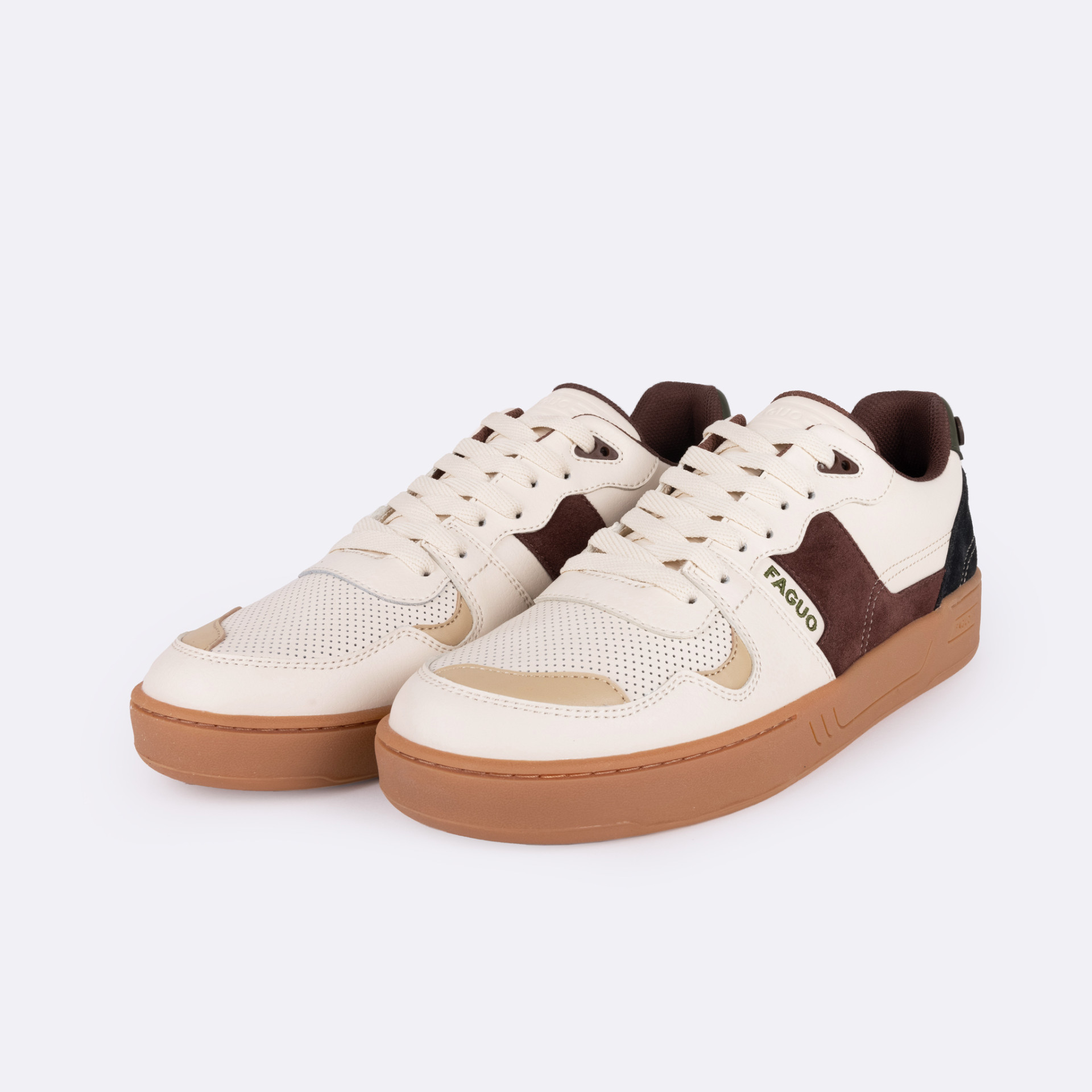 Baskets écrue & marron cuir et suède - modèle Ceiba