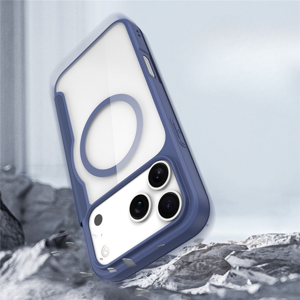 iPhone 17 Pro MagSafe Hybrid Leder Tasche   Kunststoff Rückseite (RFID Schutz) - Blau / Transparent