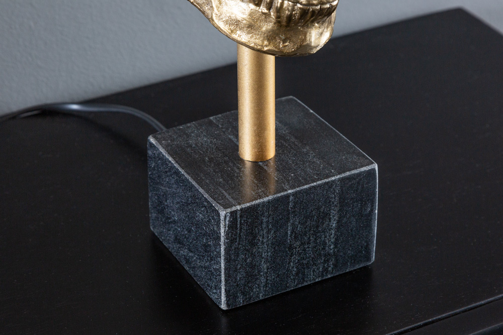 Extravagante Tischlampe SKULL 56cm schwarz gold Metall Totenkopf Skulptur Leuchte