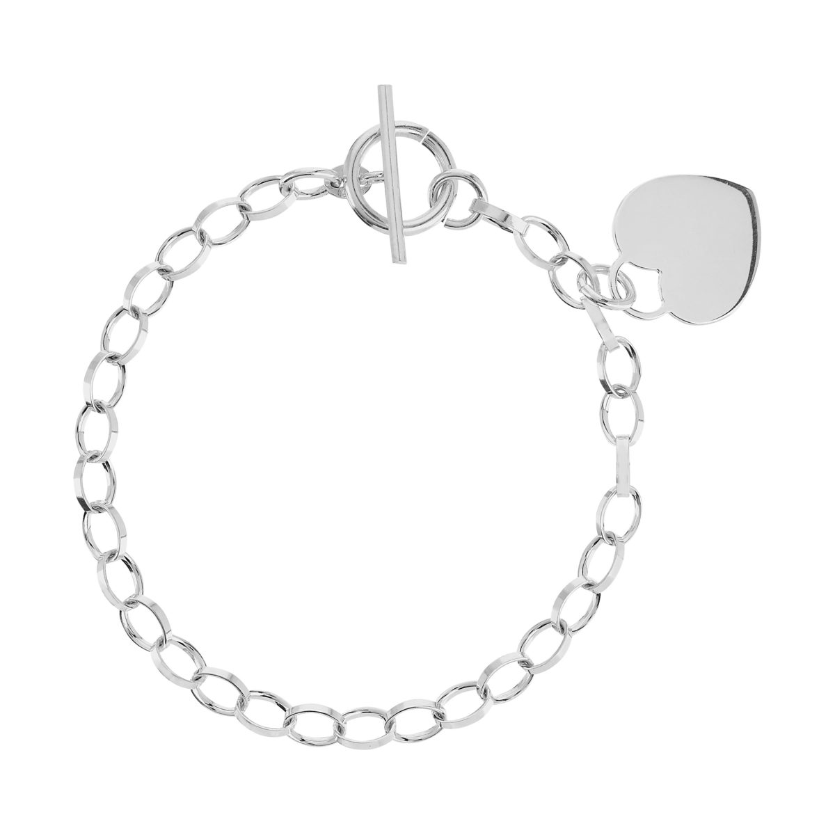 Bracelet argent 925 maille fantaisie pampille coeur 21 cm