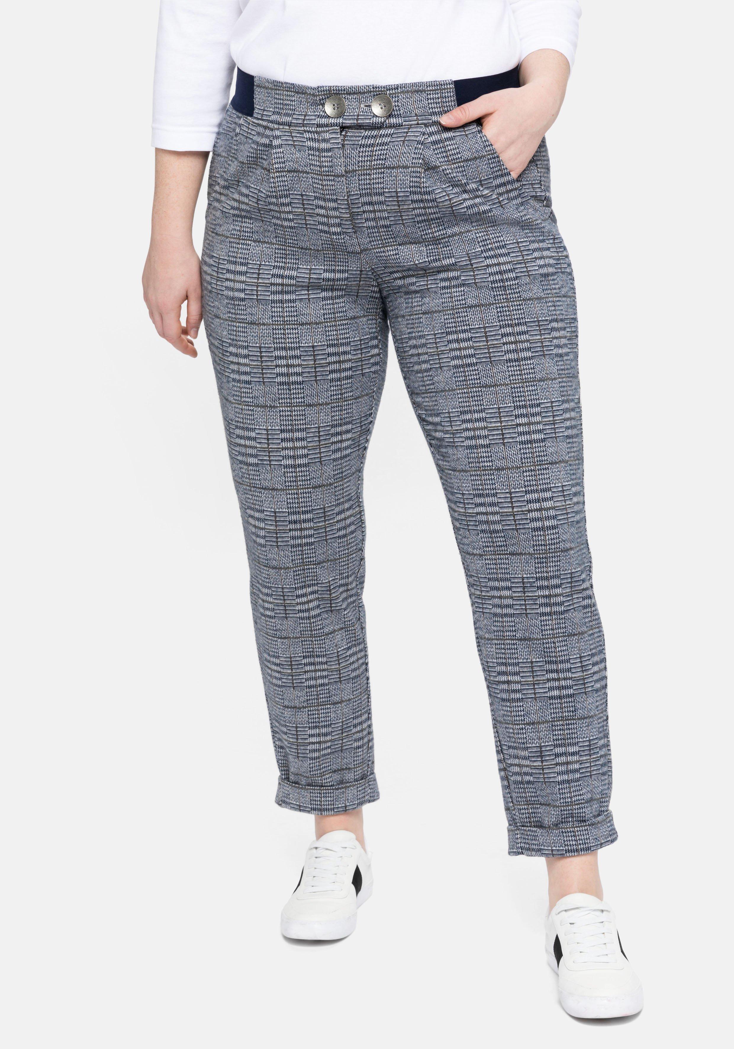 Chinohose mit Karomuster und Bundfalten