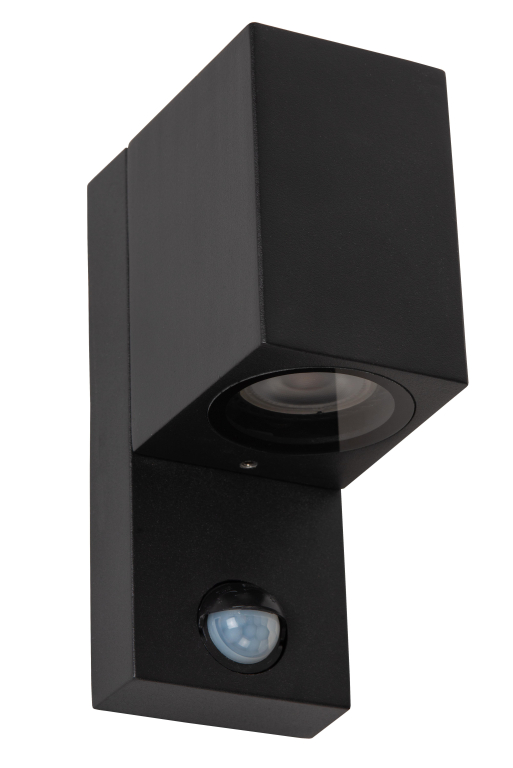 Lucide Zaro 1 wandlamp buiten met sensor IP65 vierkant zwart