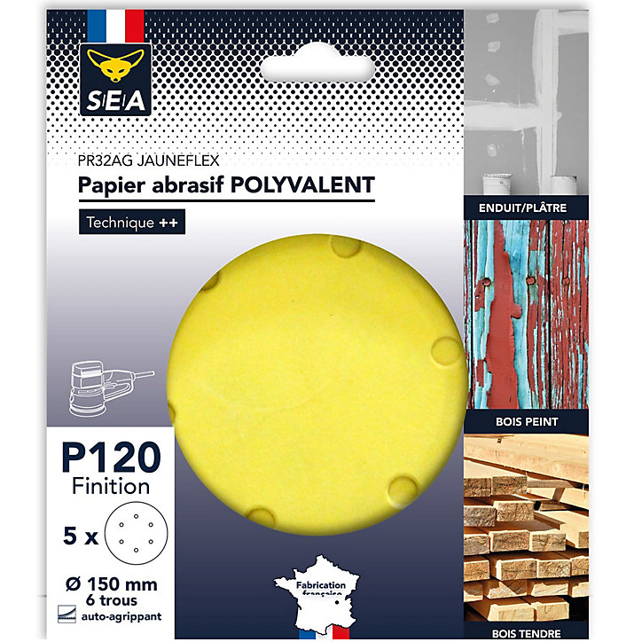Papier abrasif corindon ø150 mm grain 120, lot de 5