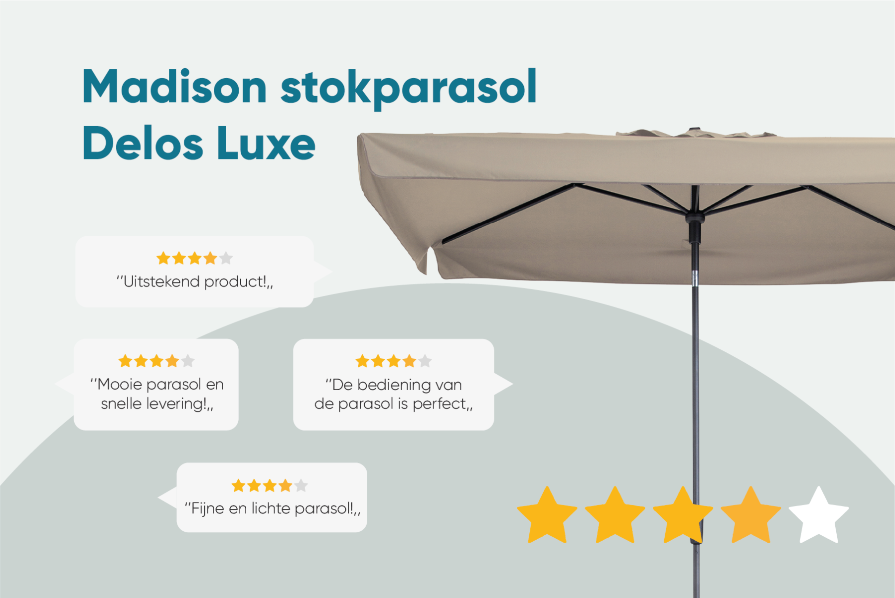 Madison stokparasol Delos luxe Safier Blue 200x300 cm.