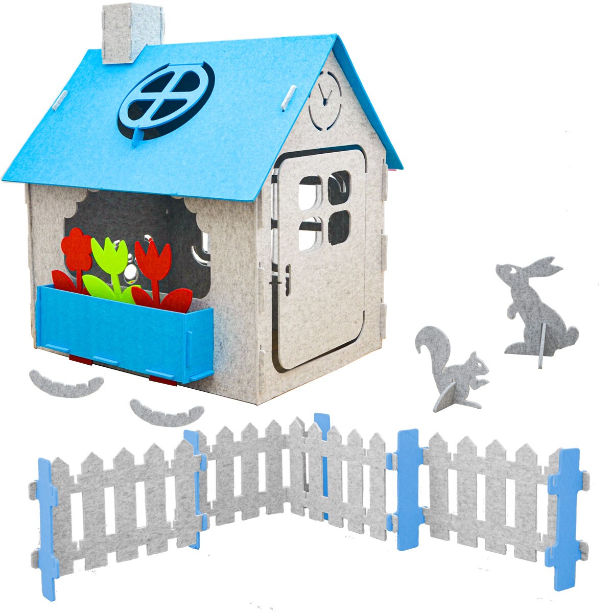 Kinder Spielhaus aus Recycling Filz 110x100x124 Indoor Outdoor Haus mit Zubehör