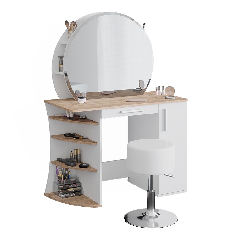 Vicco Schminktisch Frisiertisch Kosmetiktisch Almina Weiß Sonoma Schminkspiegel 100x143 modern Hocker Schlafzimmerkommode Schminkkommode Schublade Frisierkommode Make-Up-Tisch