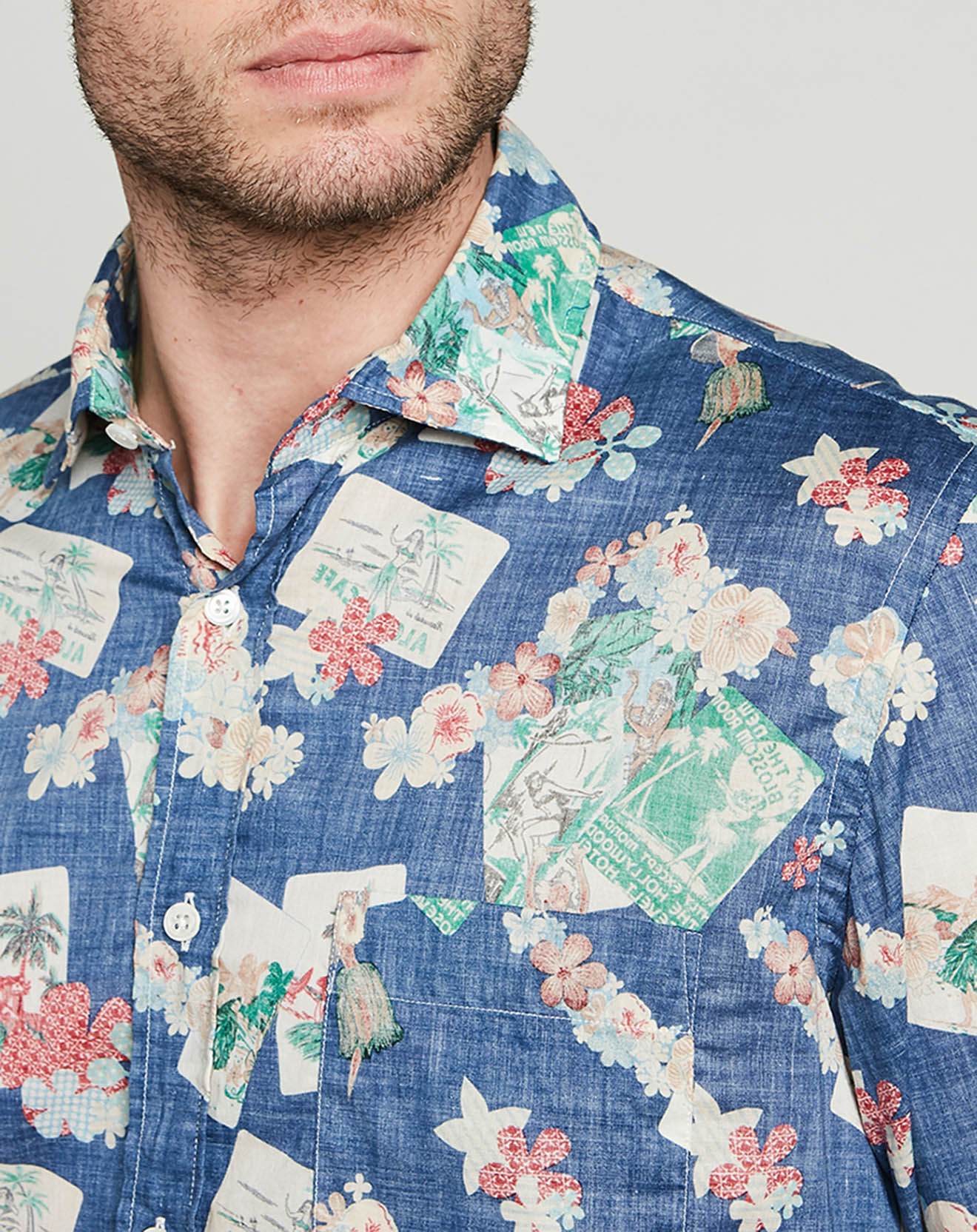 Hartford Chemise regular Paul effet delavé imprimée bleue