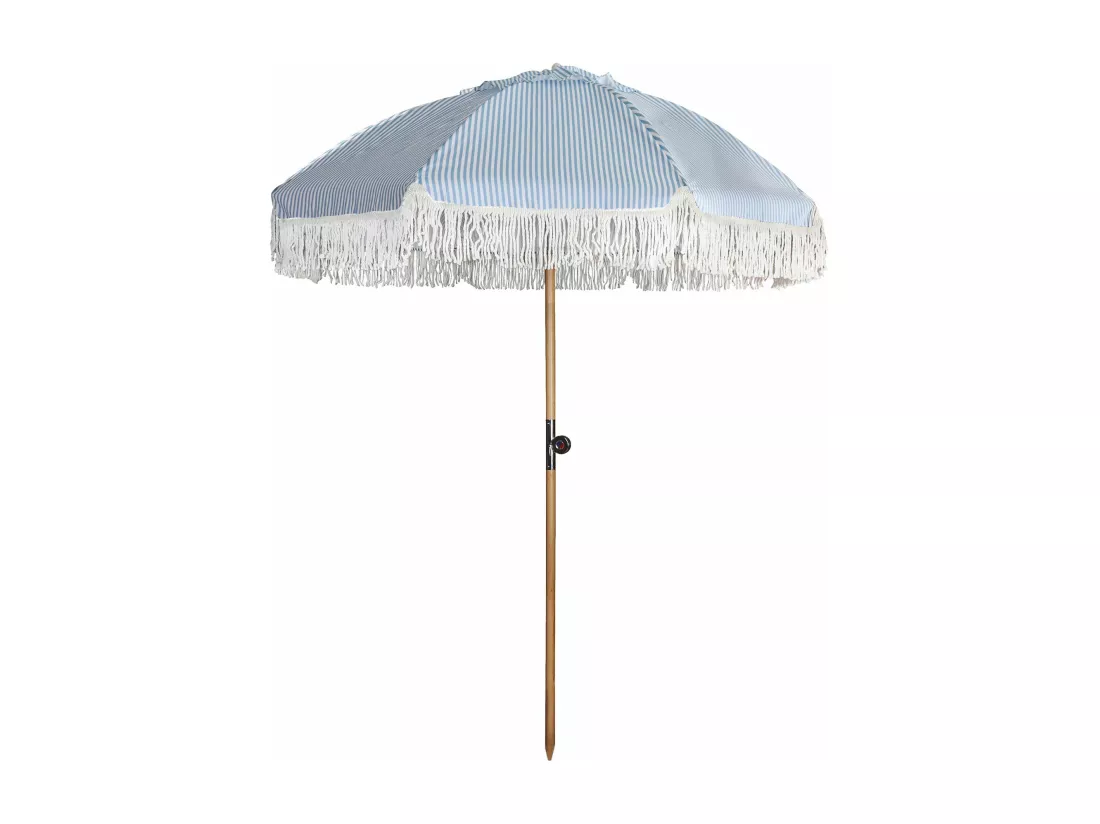 Now's Home - Parasol En Polyester Rayure Bleu Avec Franges Diam 180cm Playa