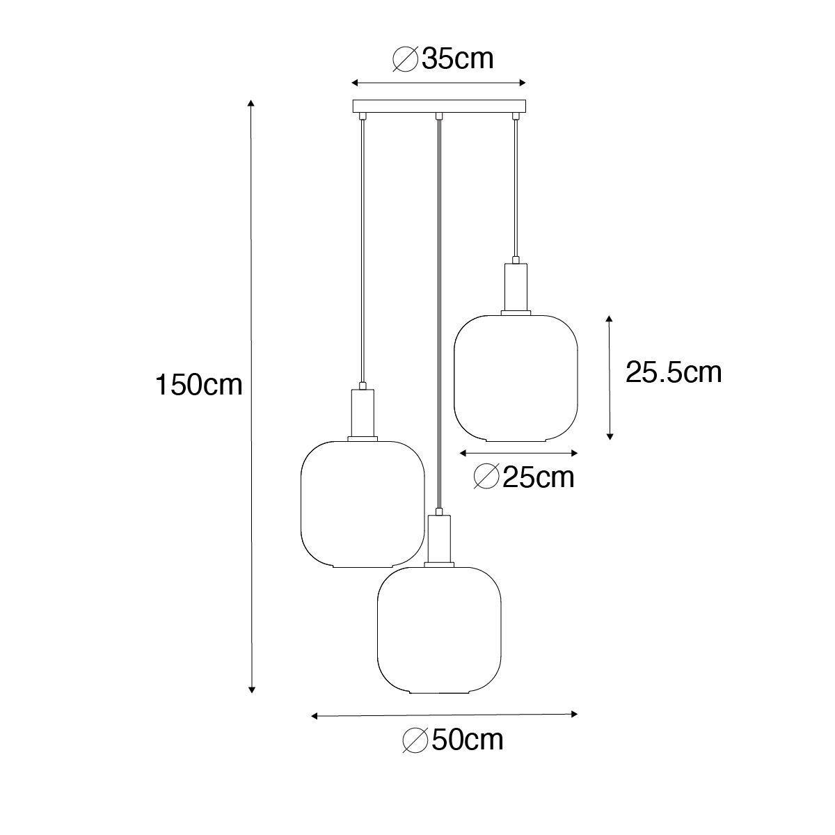 Smart hanglamp zwart met messing en amber glas 3-lichts incl. 3 Wifi G95 - Zuzanna