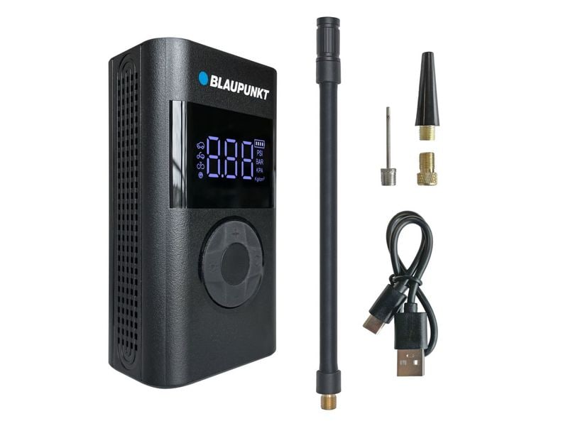 Blaupunkt Luftkompressor TPM-124 0.2-10 bar Tragbare Akku-Luftpumpe zum Befüllen und zur Druckkontrolle von Reifen, Bällen und anderen Aufblasartikeln.