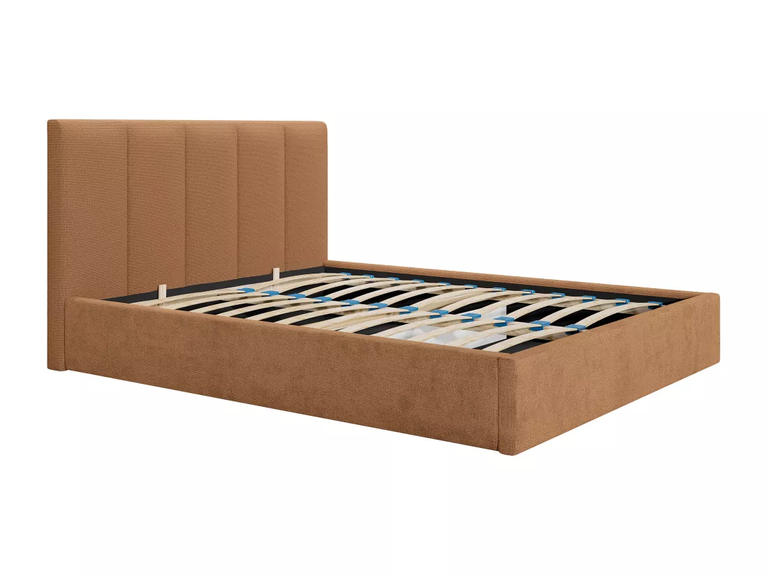 Lit coffre 160 x 200 cm avec tête de lit coutures verticales - Tissu - Terracotta - Avec matelas - KILACLO