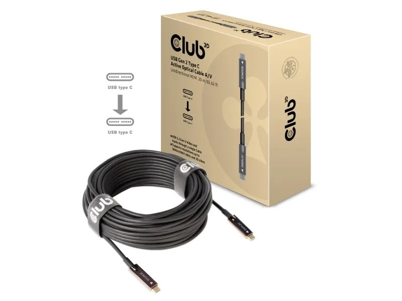 [OUTLET] - Club 3D - USB-kabel - 24 pin USB-C (han) til 24 pin USB-C (han) - USB 3.2 Gen 2 - 20 m - Active Optical Cable (AOC)