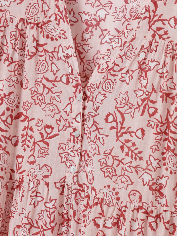 Vestido longo estampado de manga comprida - Rosa
