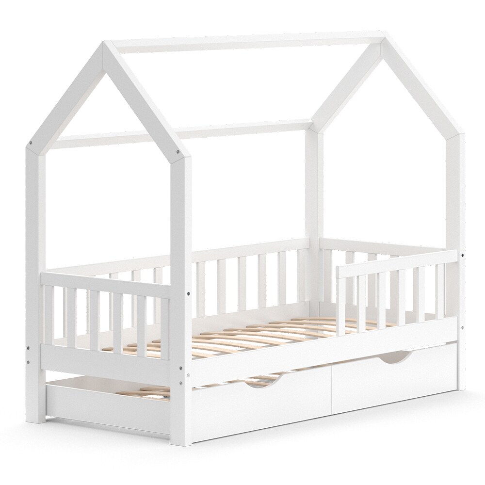 VitaliSpa Kinderbett Hausbett Gästebett Wiki Weiß 80x160cm Schublade Lattenrost
