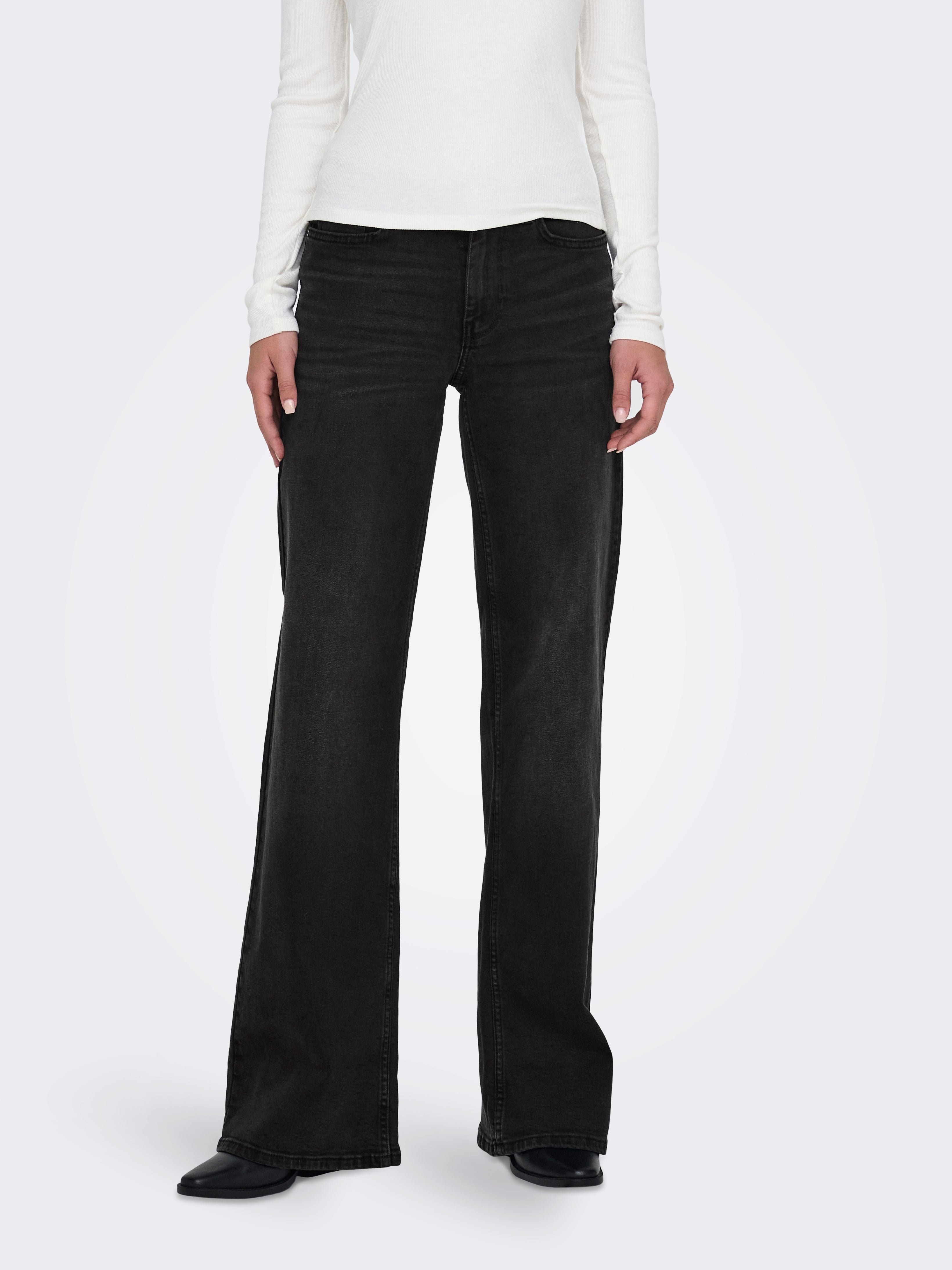 ONLCHRIS Mittlere Taille Weiter Beinschnitt Jeans Washed Black