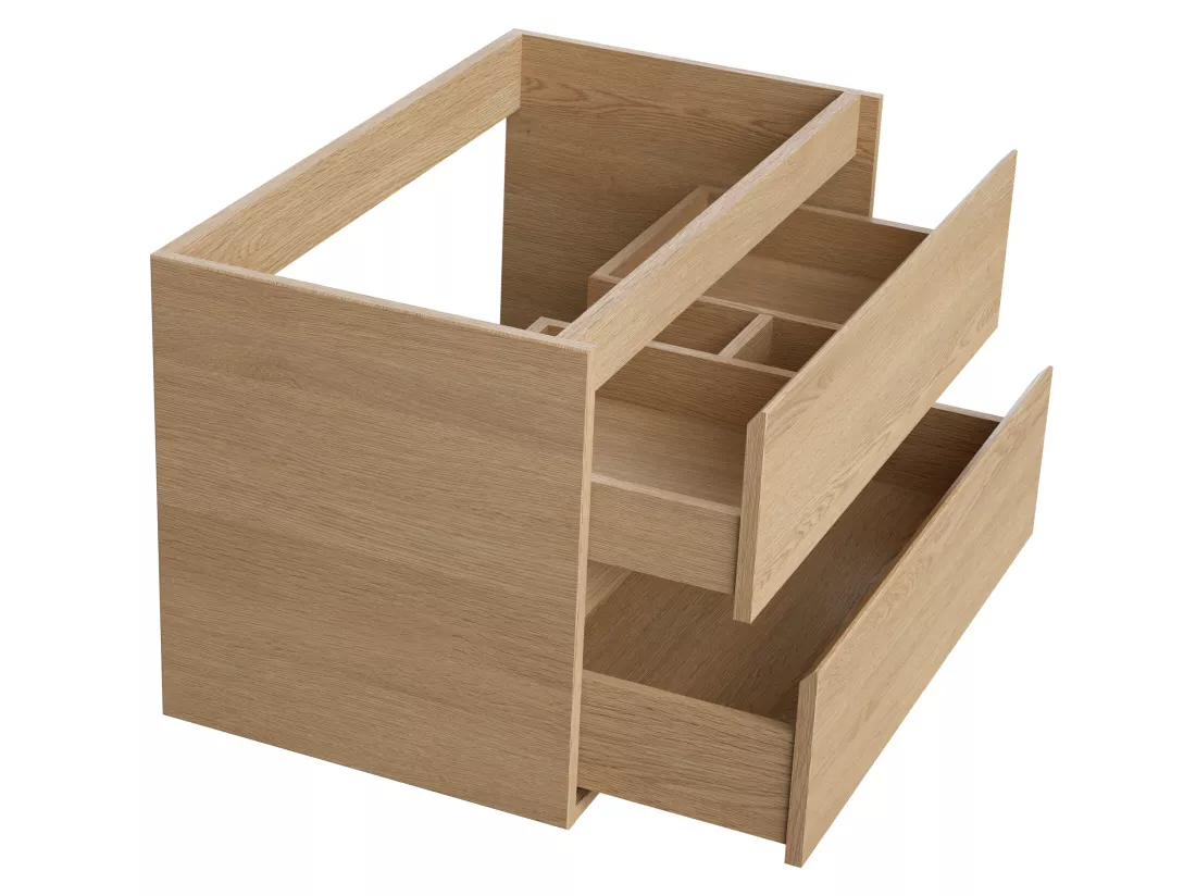 Meuble sous vasque suspendu avec planche - Placage chêne - 80 cm - MILIPAM