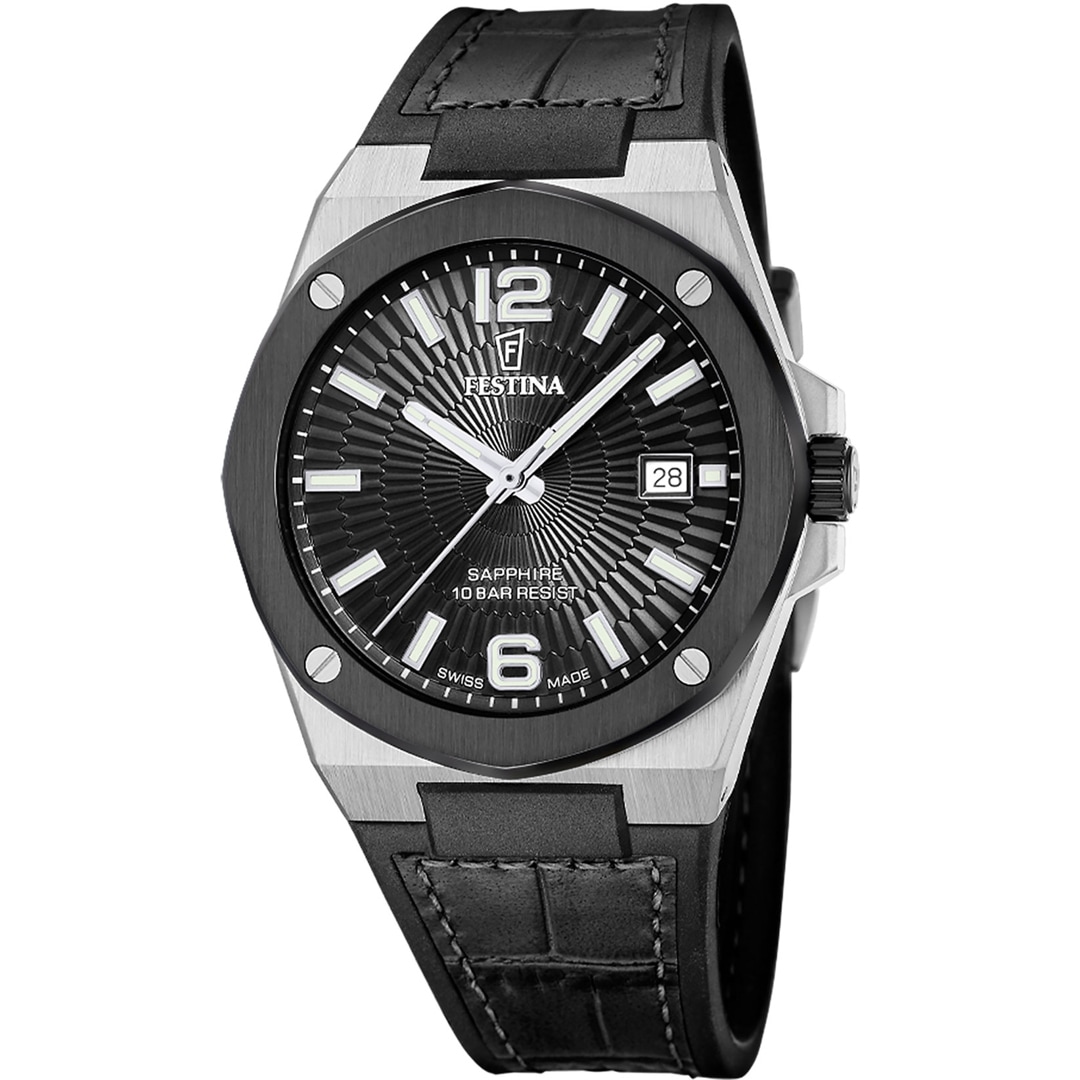 Festina Swiss Vallée Date Schwarz / Silbrig