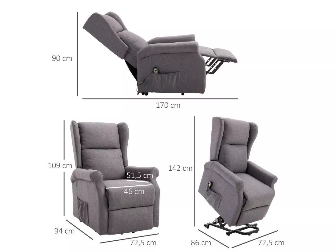 Fauteuil de relaxation électrique fauteuil releveur inclinable avec repose-pied ajustable lin gris chiné