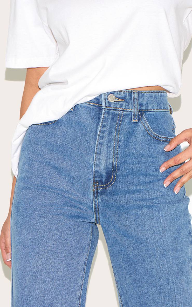 Mid Blue Wash Jean Droit À Ourlet Brut