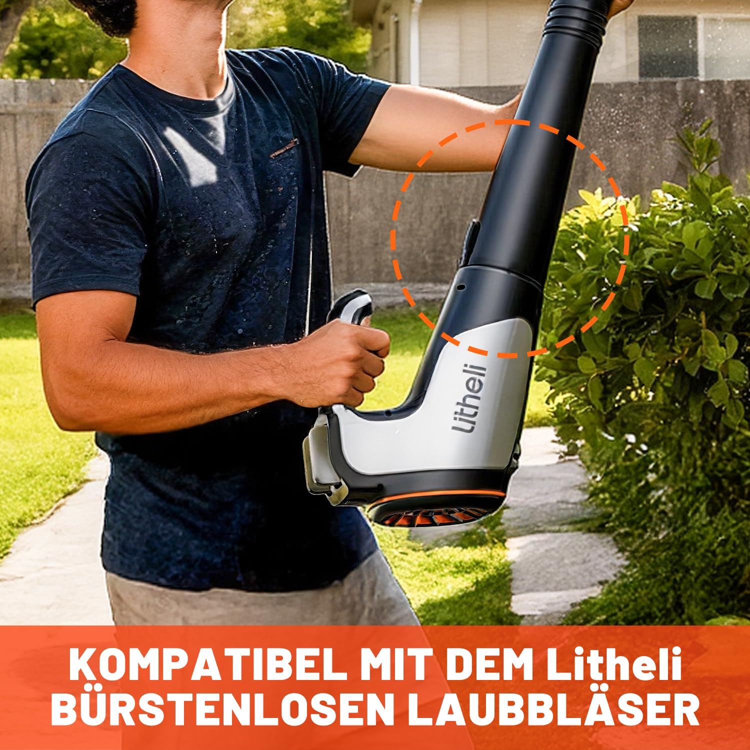 Litheli Akku Laubbläser mit Dachrinnen-Reinigungsset, Bürstenloser Laubbläser mit Turbolader, 180 km/h Luftgeschwindigkeit, 973 m³/h Luftdurchsatz, werkzeuglose Montage, 2,2 m Verlängerung, für Garten