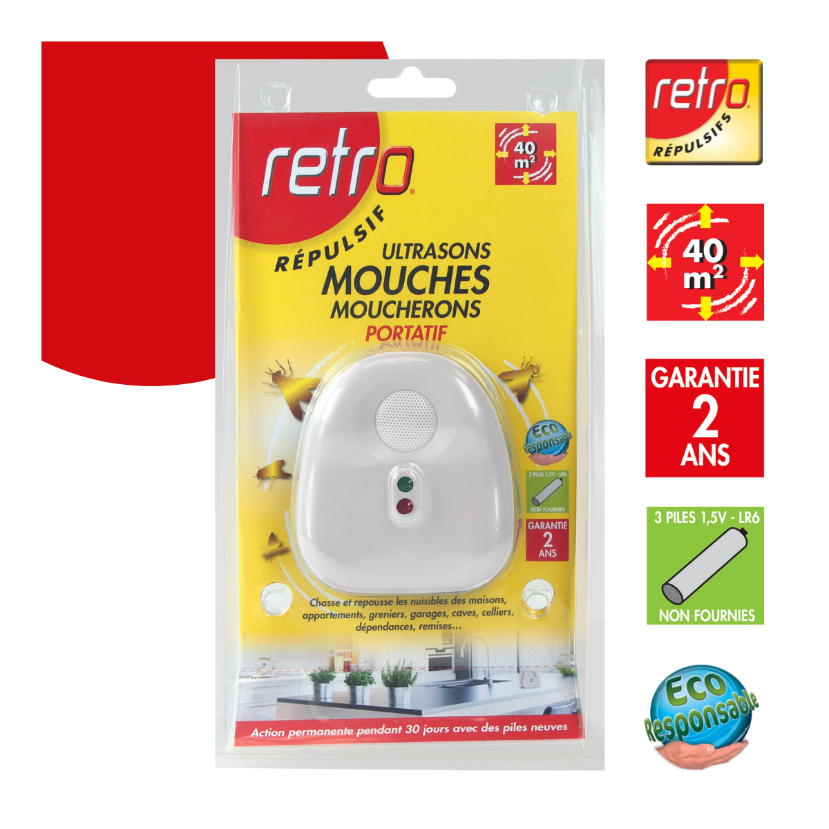 Répulsif ultrasons mouches – moucherons portatif - 40m²